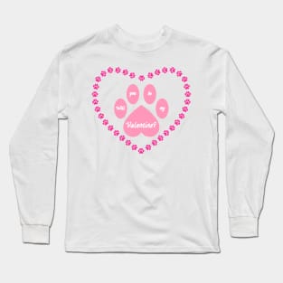 Pink Valentine Heart Shaped Animal Paw Long Sleeve T-Shirt